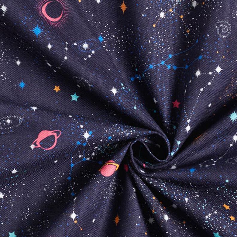 Decor Fabric Half Panama Colourful Universe – navy blue,  image number 4