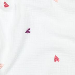 Double Gauze/Muslin embroidered hearts | Poppy Fabrics – white/rosé, 