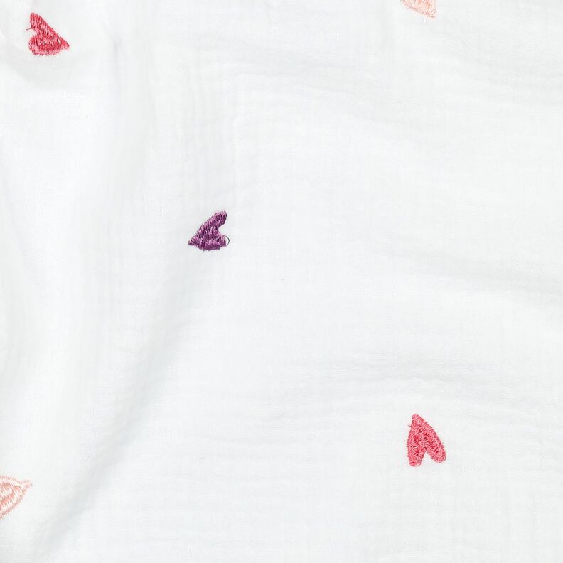Double Gauze/Muslin embroidered hearts | Poppy Fabrics – white/rosé, image number 2