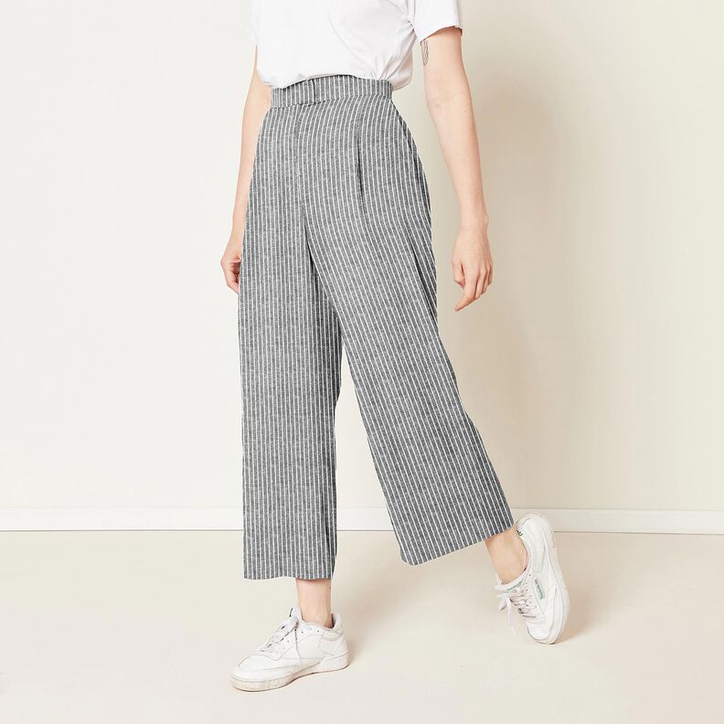 Linen Cotton Blend broad stripes – black/white,  image number 6