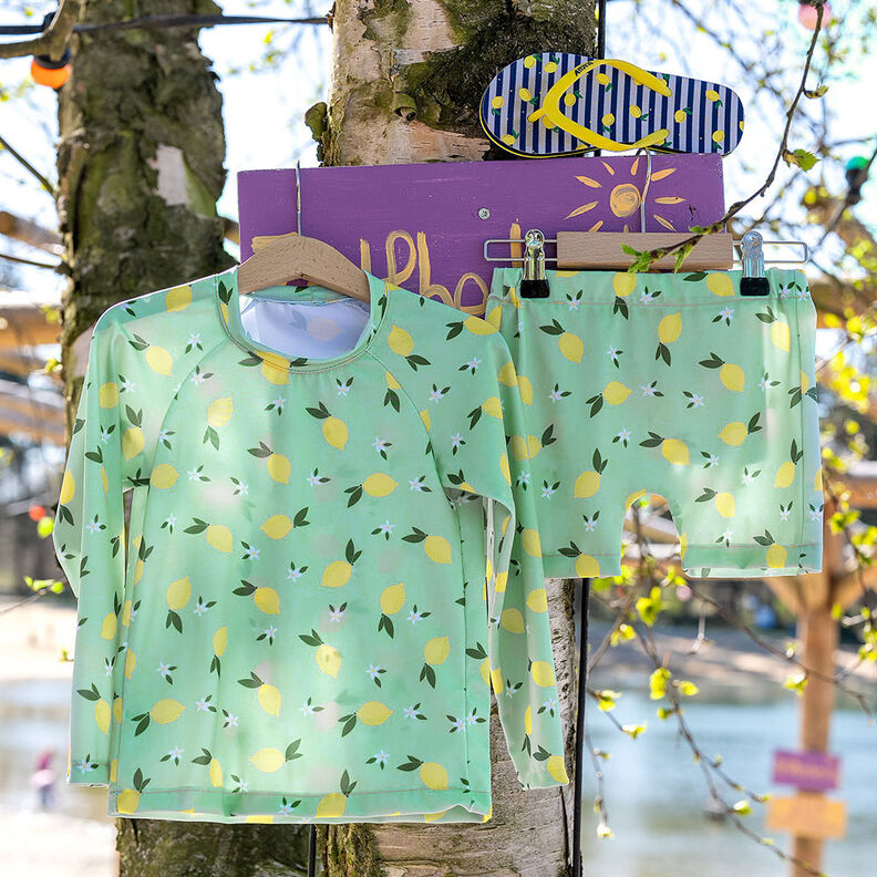 Swimsuit Fabric UPF50 lemons – pale mint/lemon yellow, image number 7