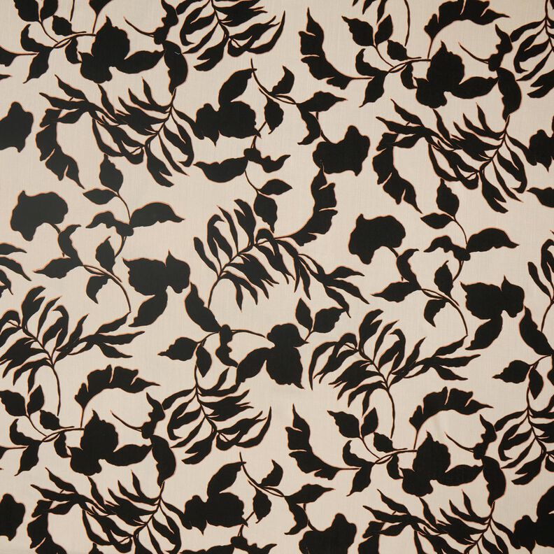 viscose fabric lush leaves  – almond/black,  image number 1