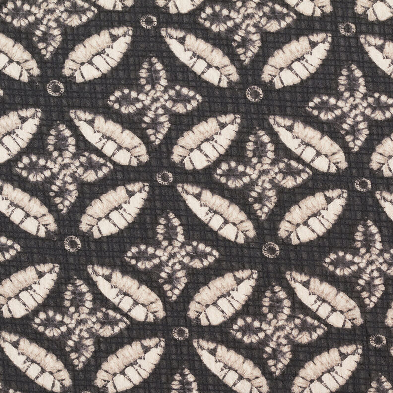 Crêpe Chiffon Leaf Print – black/beige,  image number 1