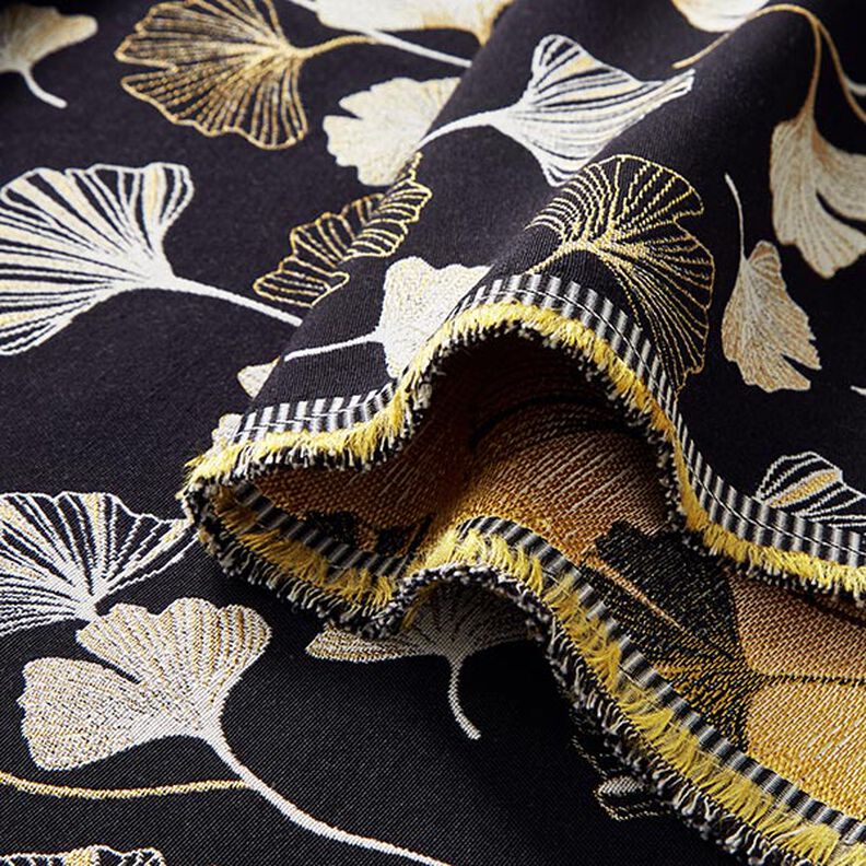 Decor Fabric Jacquard ginkgo leaves – black/gold,  image number 3