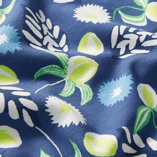 Cotton jersey leaves & flowers – denim blue, 