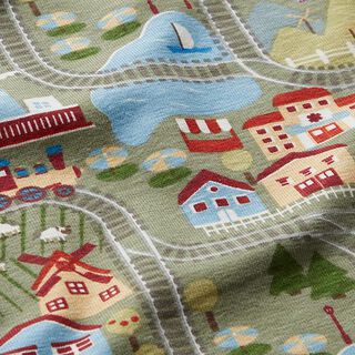 Cotton Jersey Railway Landscape – light olive, 