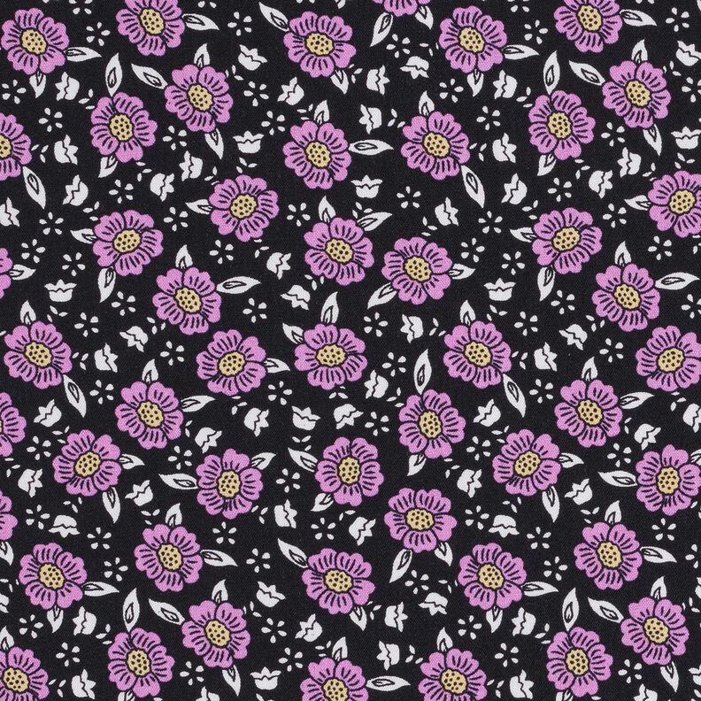 viscose fabric sea of flowers – black/pastel violet,  image number 1
