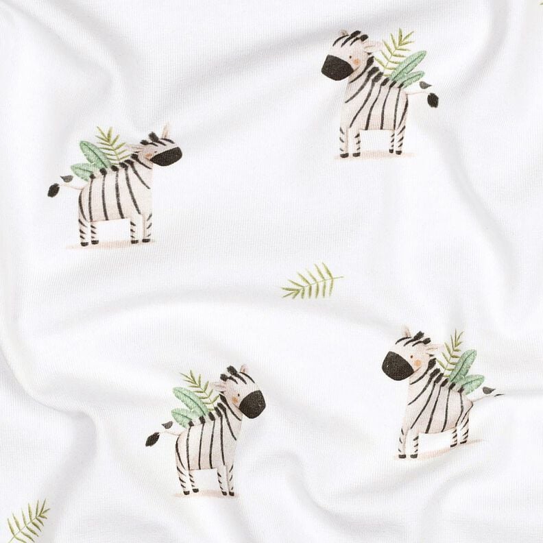 GOTS Cotton Jersey Zebras in the steppe Digital Print | Poppy Fabrics – white/black, image number 2