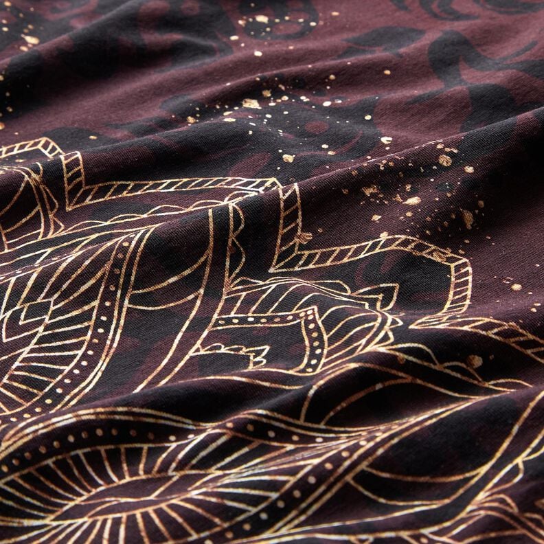 Cotton JerseyBorder Fabric Mandala with gold speckles | Glitzerpüppi – black brown/gold, image number 7