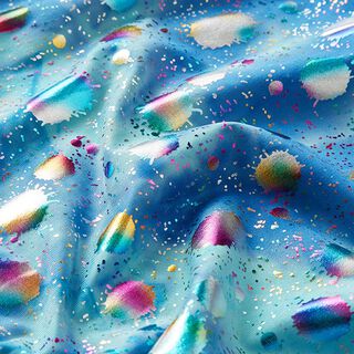 Foil jersey, batik colourful glitter blobs – blue, 
