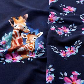 French Terry giraffe family Panel | Glitzerpüppi – midnight blue, 