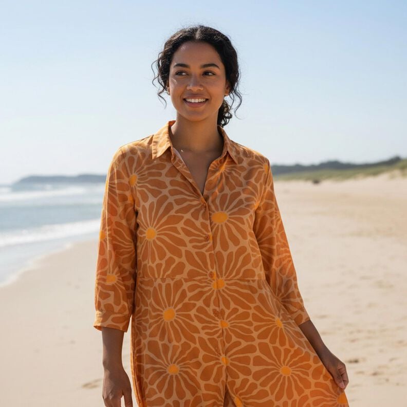 Viscose Poplin Flowers &ndash; cinnamon/caramel,  image number 5