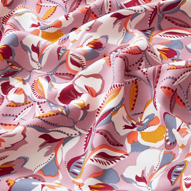 viscose fabric graphic flowers and leaves – offwhite/dark dusky pink,  image number 2