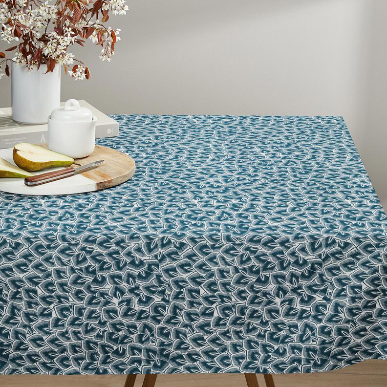 Cotton Cretonne Abstract leaves – ocean blue/ivory,  image number 8