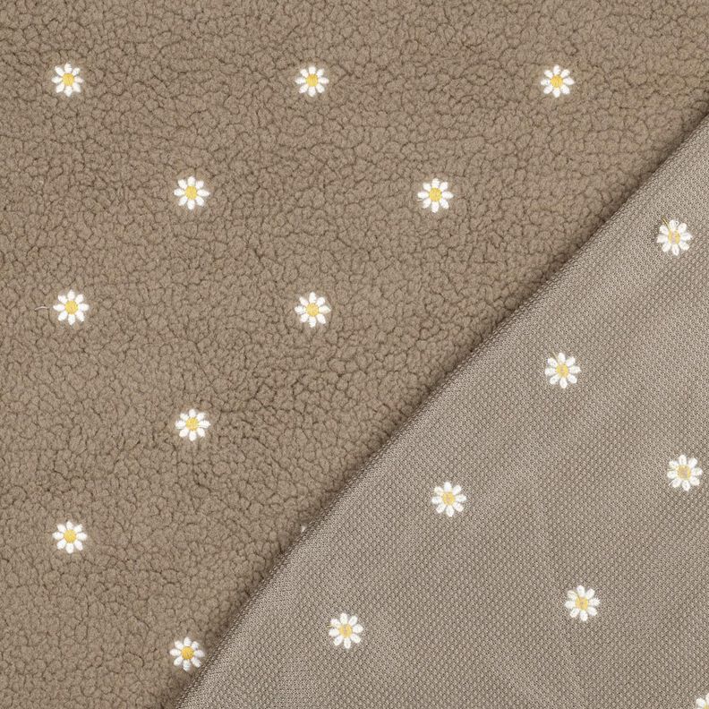 Teddy Fur Embroidered Flowers | Poppy Fabrics – dark taupe, image number 4