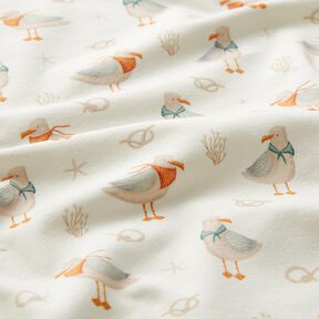 Cotton Jersey Seagull, starfish, knots Digital Print – offwhite, 