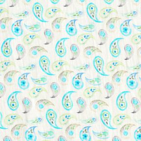 Paisley linen blend – ivory/light turquoise, 