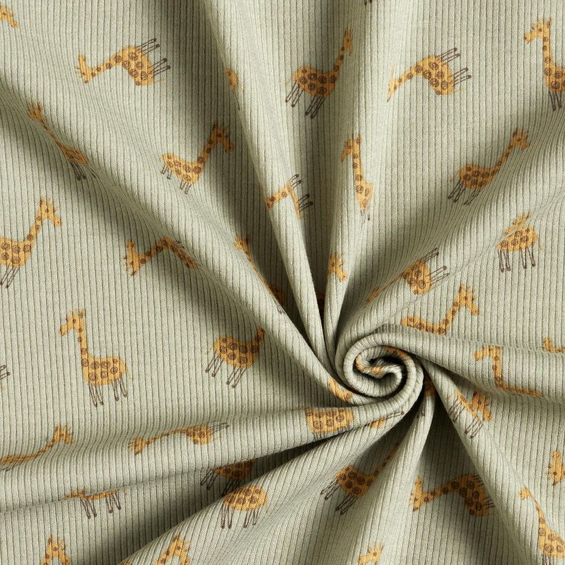 Ribbed Jersey Cute giraffes – khaki, image number 3