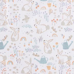 Cotton Poplin bunnies in the meadow – white/almond, 