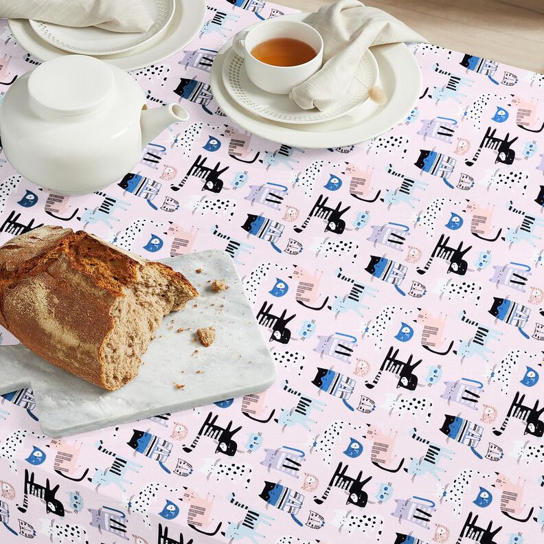 Cotton Cretonne abstract cats – light pink/white, image number 6