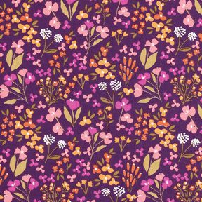 Cotton Cretonne Meadow flowers – aubergine/pink, 