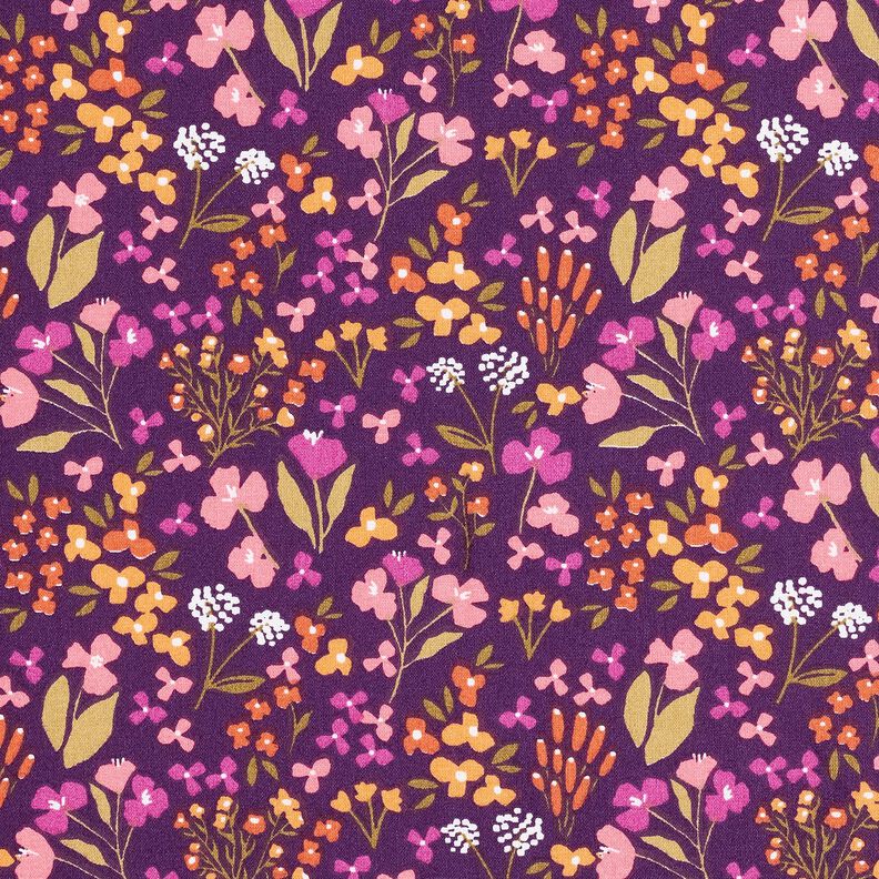 Cotton Cretonne Meadow flowers – aubergine/pink, image number 1