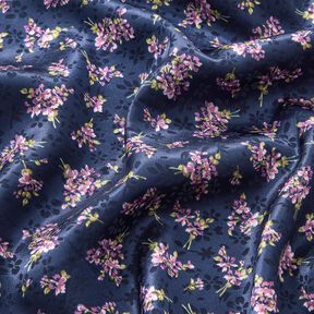 Stretch Satin Jacquard Floral Bouquets – navy blue, 