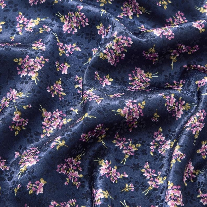 Stretch Satin Jacquard Floral Bouquets – navy blue, image number 2