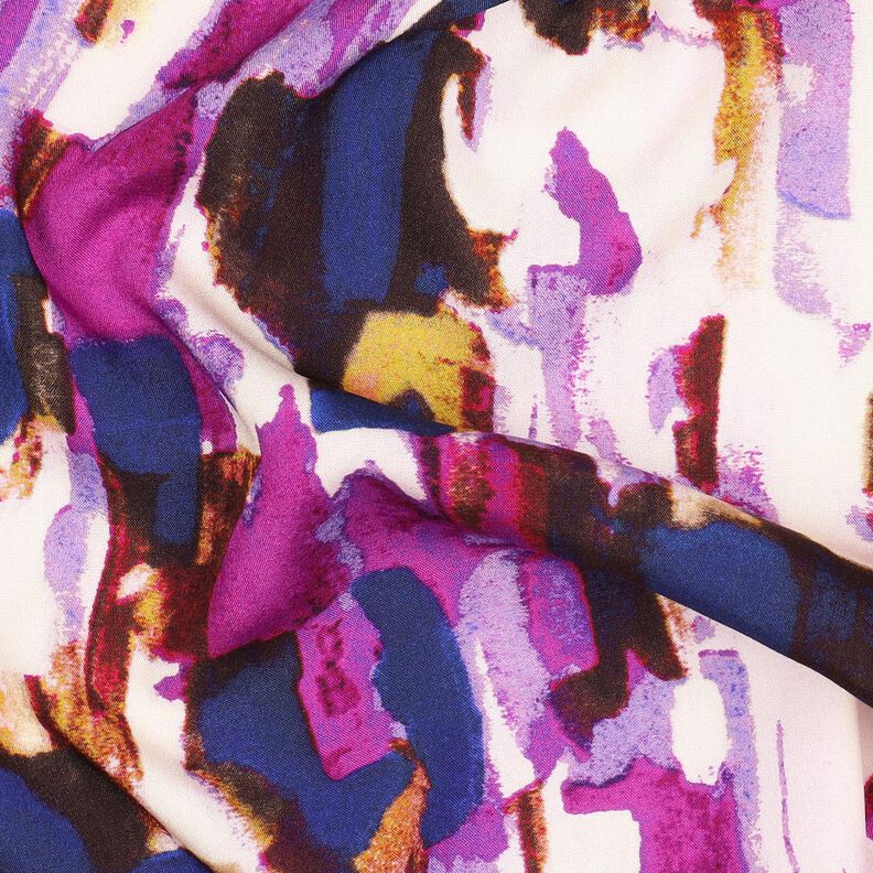 viscose fabric abstract brushstrokes digital print – grape/indigo,  image number 2