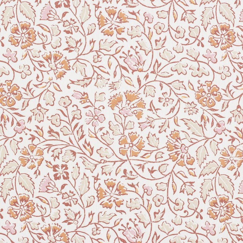 Cotton Cretonne delicate floral pattern – white/cinnamon,  image number 1