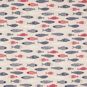 Decor Fabric Half Panama abstract school of fish – berry/natural, 