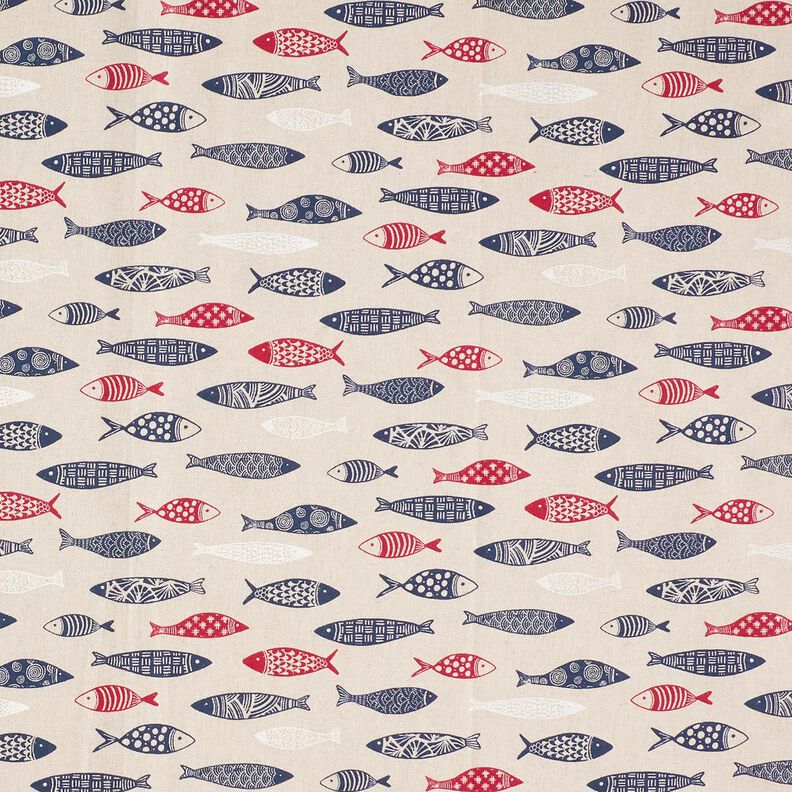 Decor Fabric Half Panama abstract school of fish – berry/natural, image number 1