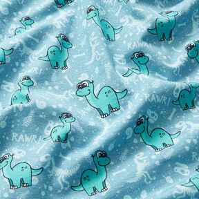 Cotton Jersey dinosaurs and fossils | Glitzerpüppi – light blue/peppermint, 