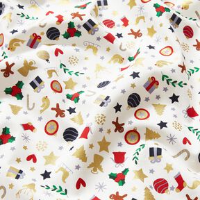 Cotton Poplin small Christmas motifs – light beige/gold, 