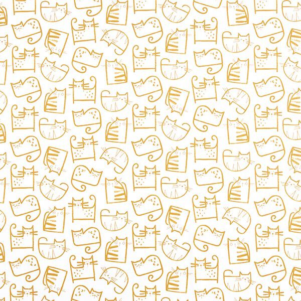 Cotton Cretonne cat sketches – mustard/ivory,  image number 1