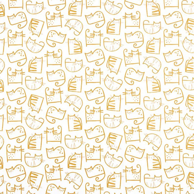 Cotton Cretonne cat sketches – mustard/ivory,  image number 1