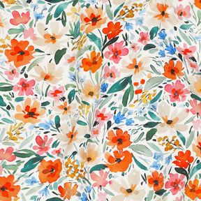 viscose fabric flower meadow digital print – white/orange, 