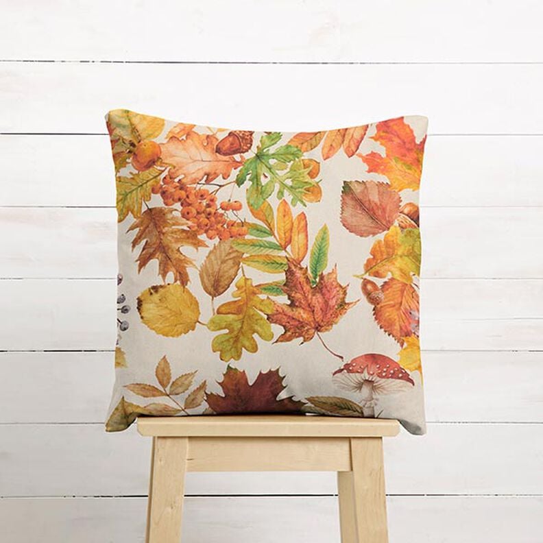 Decorative fabric, half Panama autumn leaves, recycled – natural, image number 8