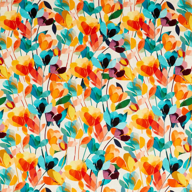 Viscose Linen Blend stylized flowers – offwhite/orange,  image number 1