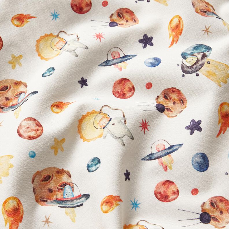 French Terry cats and aliens in space Digital Print – ivory,  image number 2