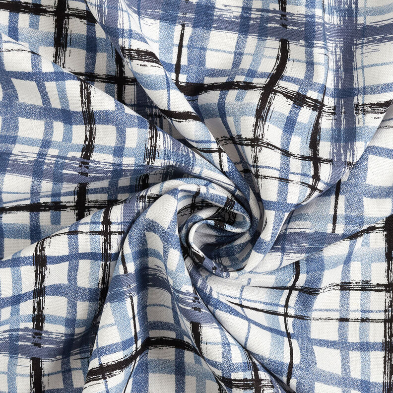 Abstract check linen viscose blend – white/steel blue,  image number 4