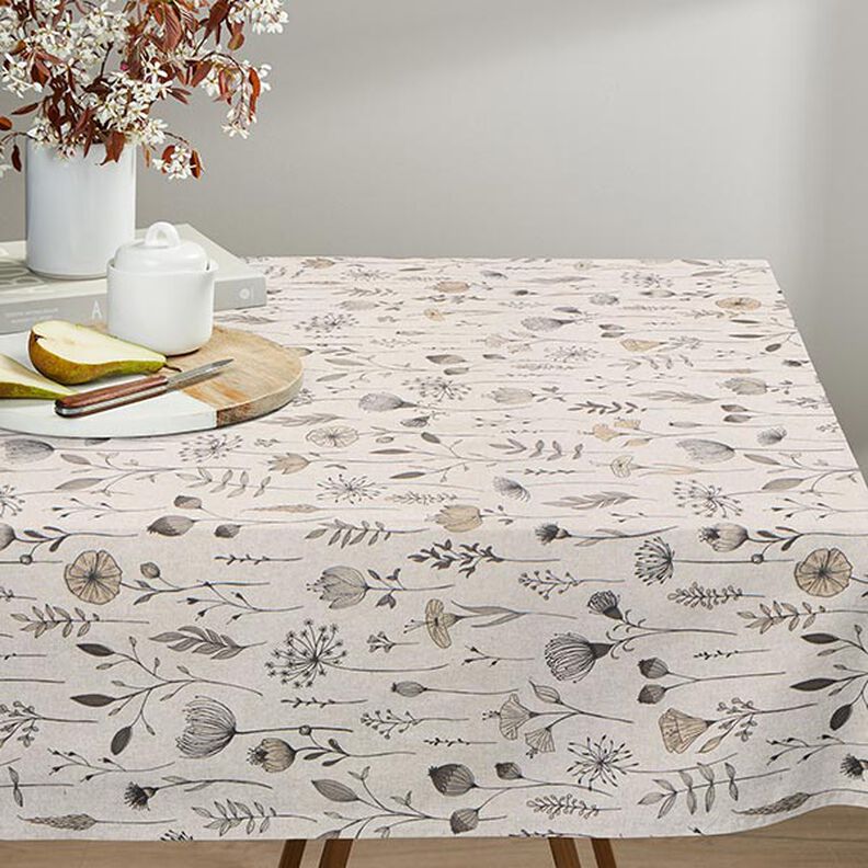 Decor Fabric Half Panama flower drawing – natural/dark brown,  image number 7