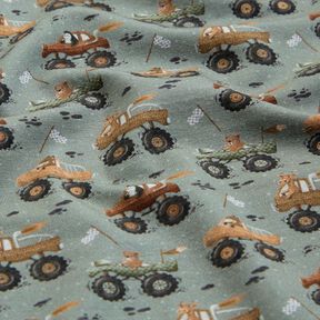 Cotton Jersey Animals in monster trucks Digital Print – elephant grey, 