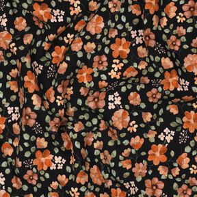 GOTS Cotton Jersey Autumn Flowers Digital Print – black/peach orange,  GOTS Cotton Jersey Autumn Flowers Digital Print – black/peach orange,