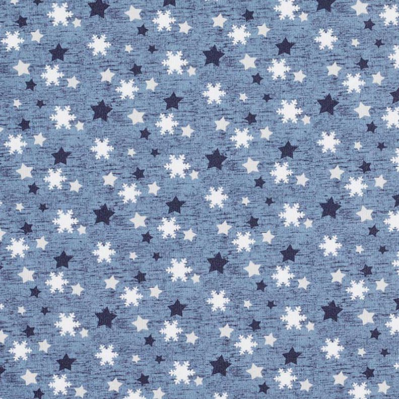 Brushed Sweatshirt Fabric Snowflakes and Stars Digital Print – blue grey,  image number 1