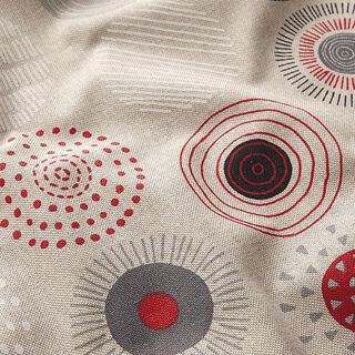 Decor Fabric Half Panama painted circles – red/natural, 