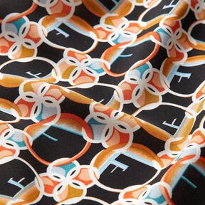 viscose fabric squiggles and dots – black/curry yellow, 