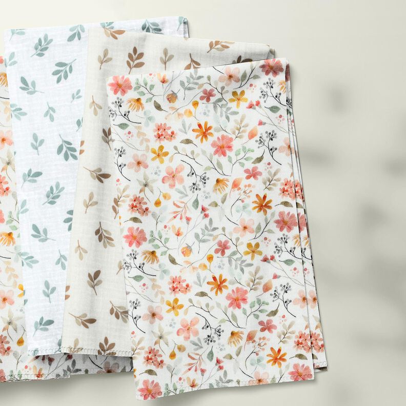 Double Gauze/Muslin Colourful Floral Meadow Digital Print | Poppy Fabrics – ivory/peach orange, image number 7