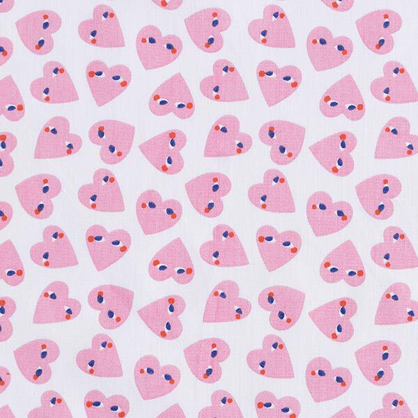 Cotton Cretonne Hearts with Eyes – white/pink,  image number 1