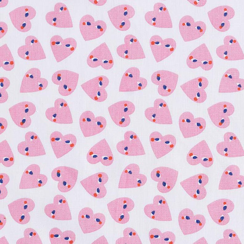 Cotton Cretonne Hearts with Eyes – white/pink,  image number 1